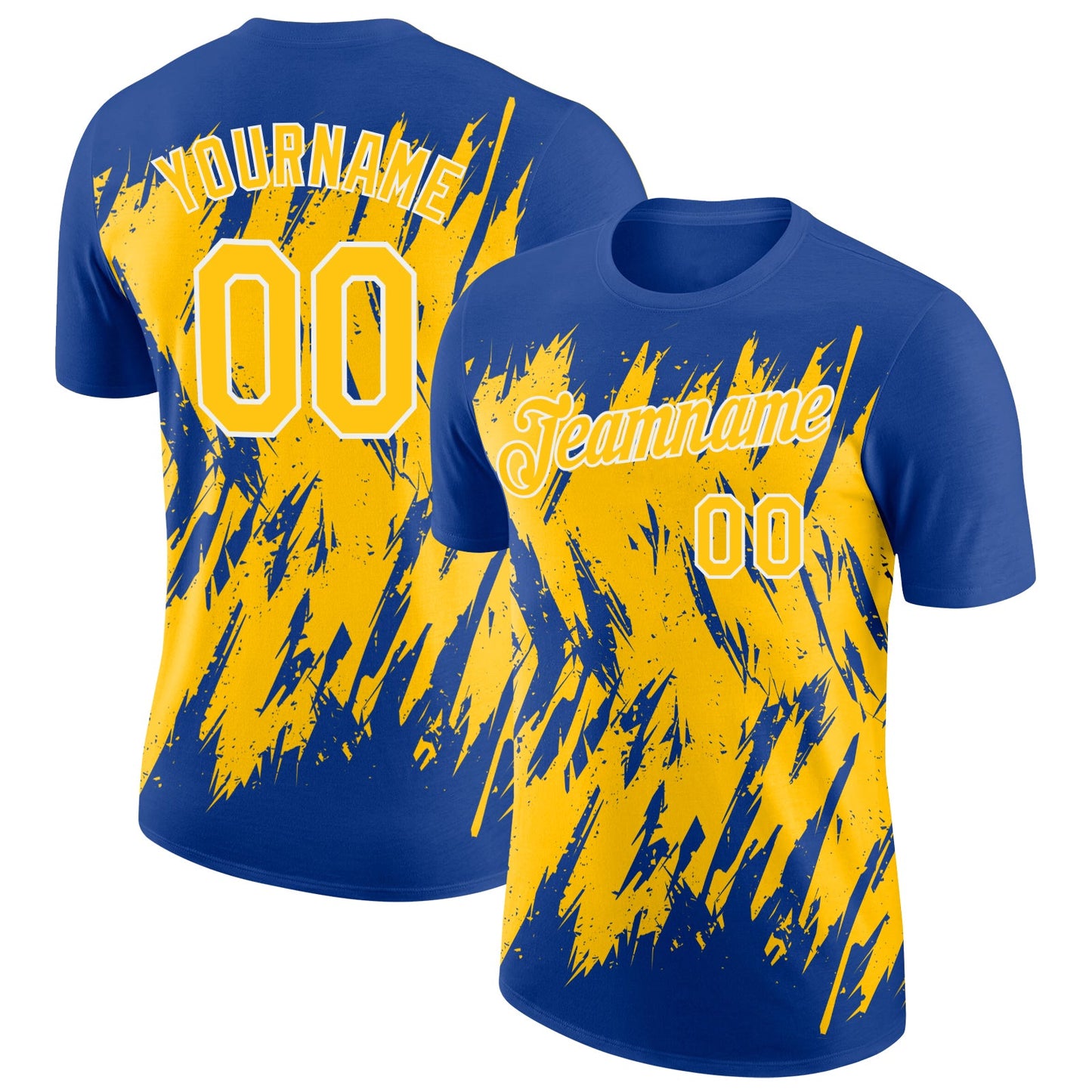 Custom Royal Yellow-White Torn Sharp Brush Stroke Splatter Performance T-Shirt - Main View
