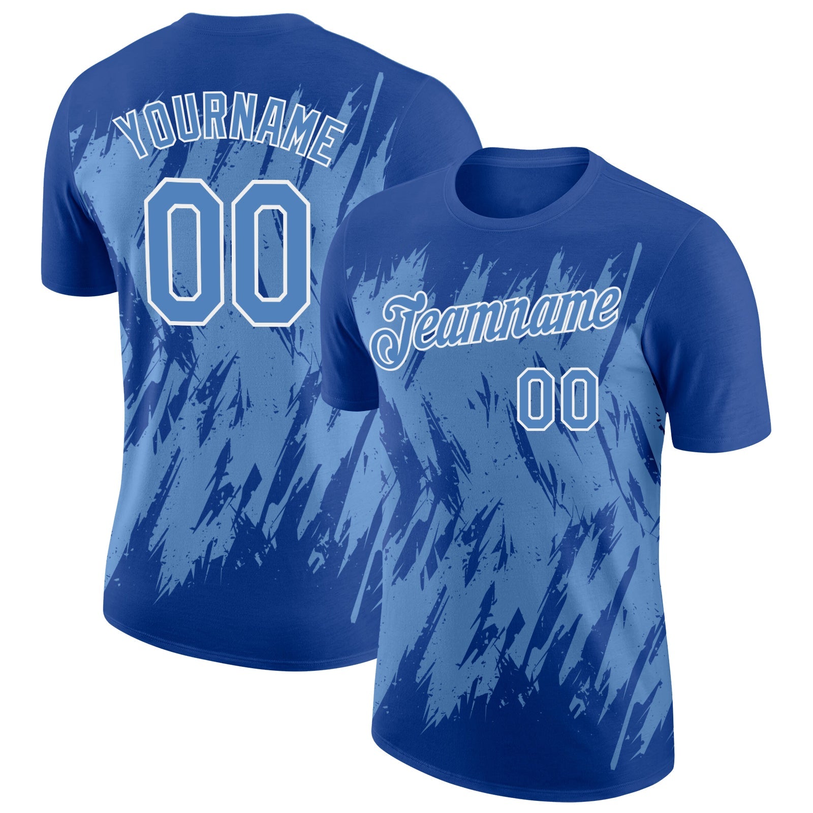 Custom Royal Light Blue-White Torn Sharp Brush Stroke Splatter Performance T-Shirt - Main View
