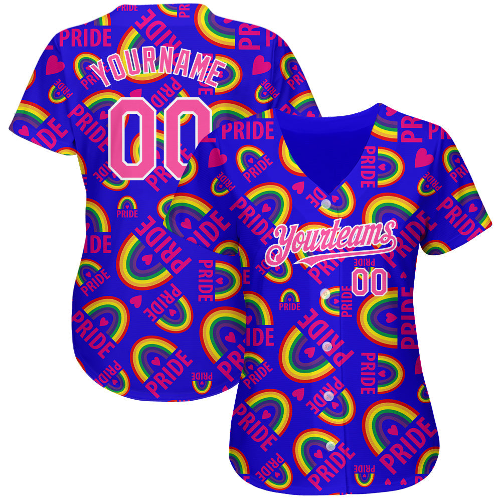 Custom Rainbow For Pride Month Love Is Love LGBT 3D Authentic Baseball Jersey view 2