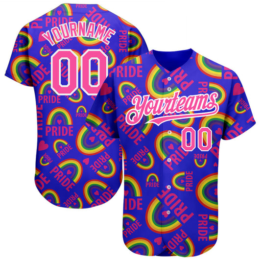 Custom Rainbow For Pride Month Love Is Love LGBT 3D Authentic Baseball Jersey - Main View