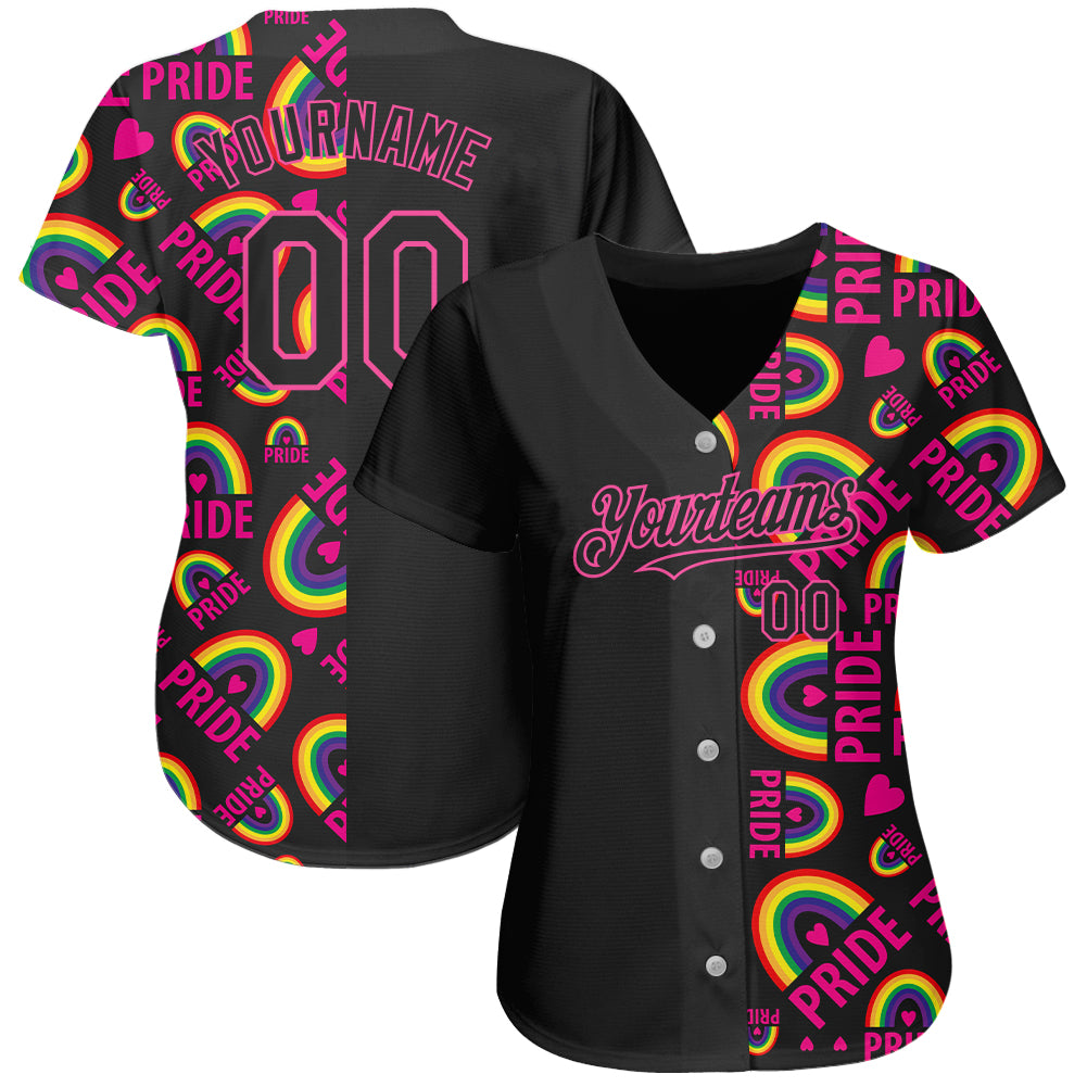 Custom Rainbow For Pride Month Love Is Love LGBT 3D Authentic Baseball Jersey view 2