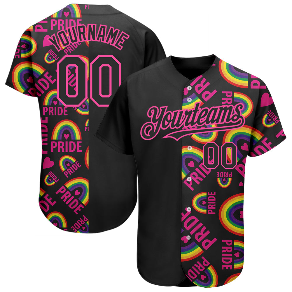 Custom Rainbow For Pride Month Love Is Love LGBT 3D Authentic Baseball Jersey - Main View