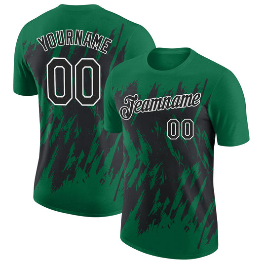 Custom Kelly Green Black-White Torn Sharp Brush Stroke Splatter Performance T-Shirt - Main View