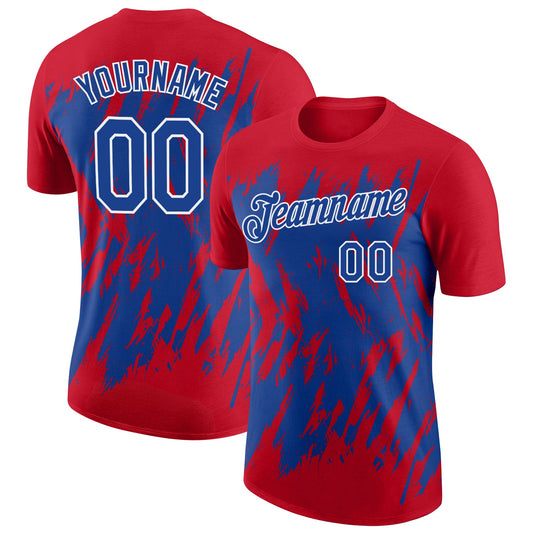 Custom Red Royal-White Torn Sharp Brush Stroke Splatter Performance T-Shirt - Main View