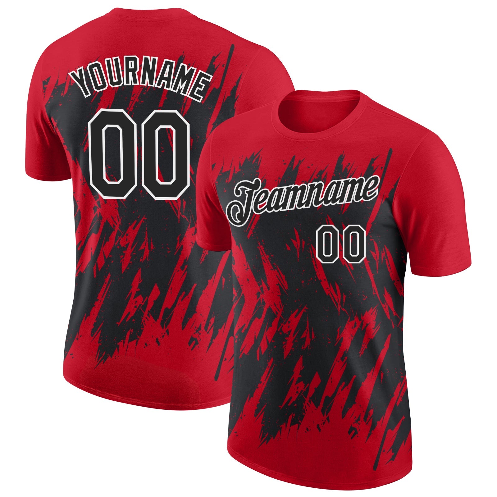 Custom Red Black-White Torn Sharp Brush Stroke Splatter Performance T-Shirt - Main View