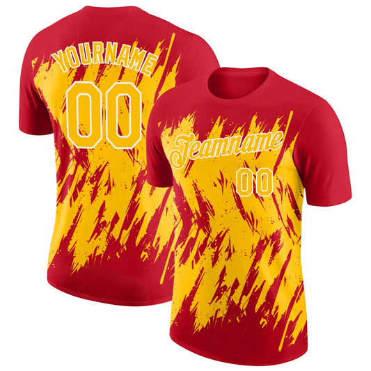 Custom Red Yellow-White Torn Sharp Brush Stroke Splatter Performance T-Shirt - Main View
