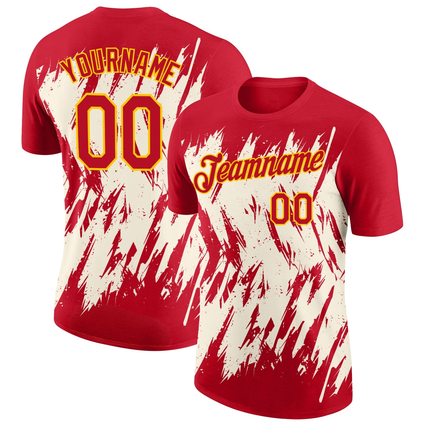 Custom Red Cream-Yellow Torn Sharp Brush Stroke Splatter Performance T-Shirt - Main View