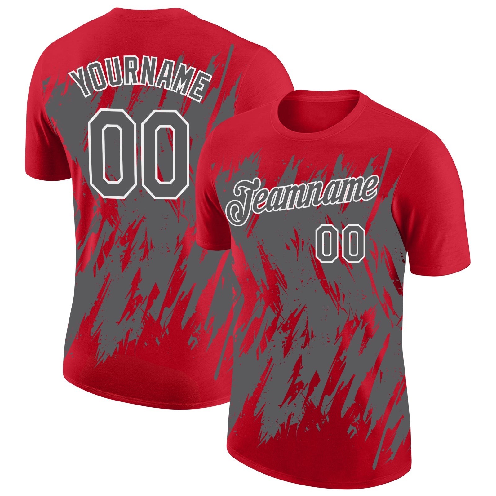 Custom Red Steel Gray-White Torn Sharp Brush Stroke Splatter Performance T-Shirt - Main View