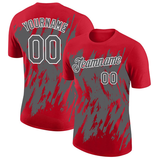 Custom Red Steel Gray-White Torn Sharp Brush Stroke Splatter Performance T-Shirt - Main View
