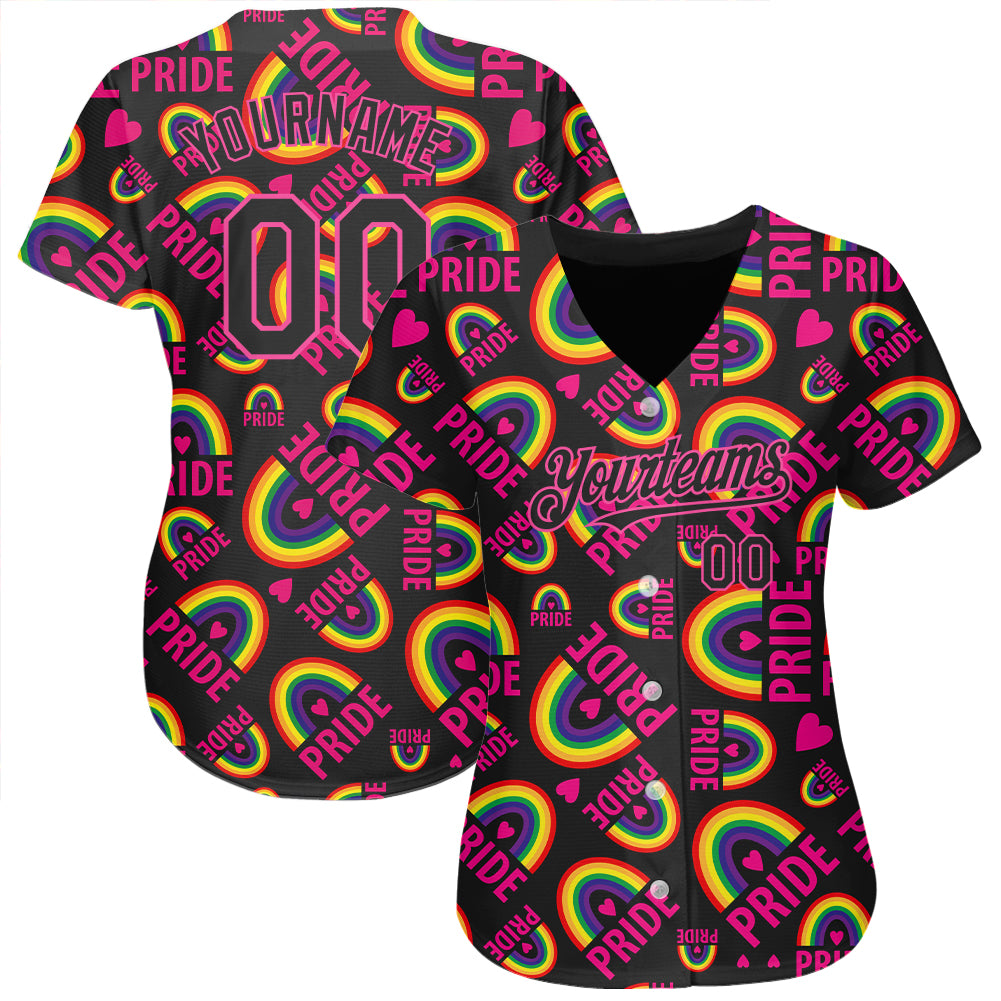 Custom Rainbow For Pride Month Love Is Love LGBT 3D Authentic Baseball Jersey view 2