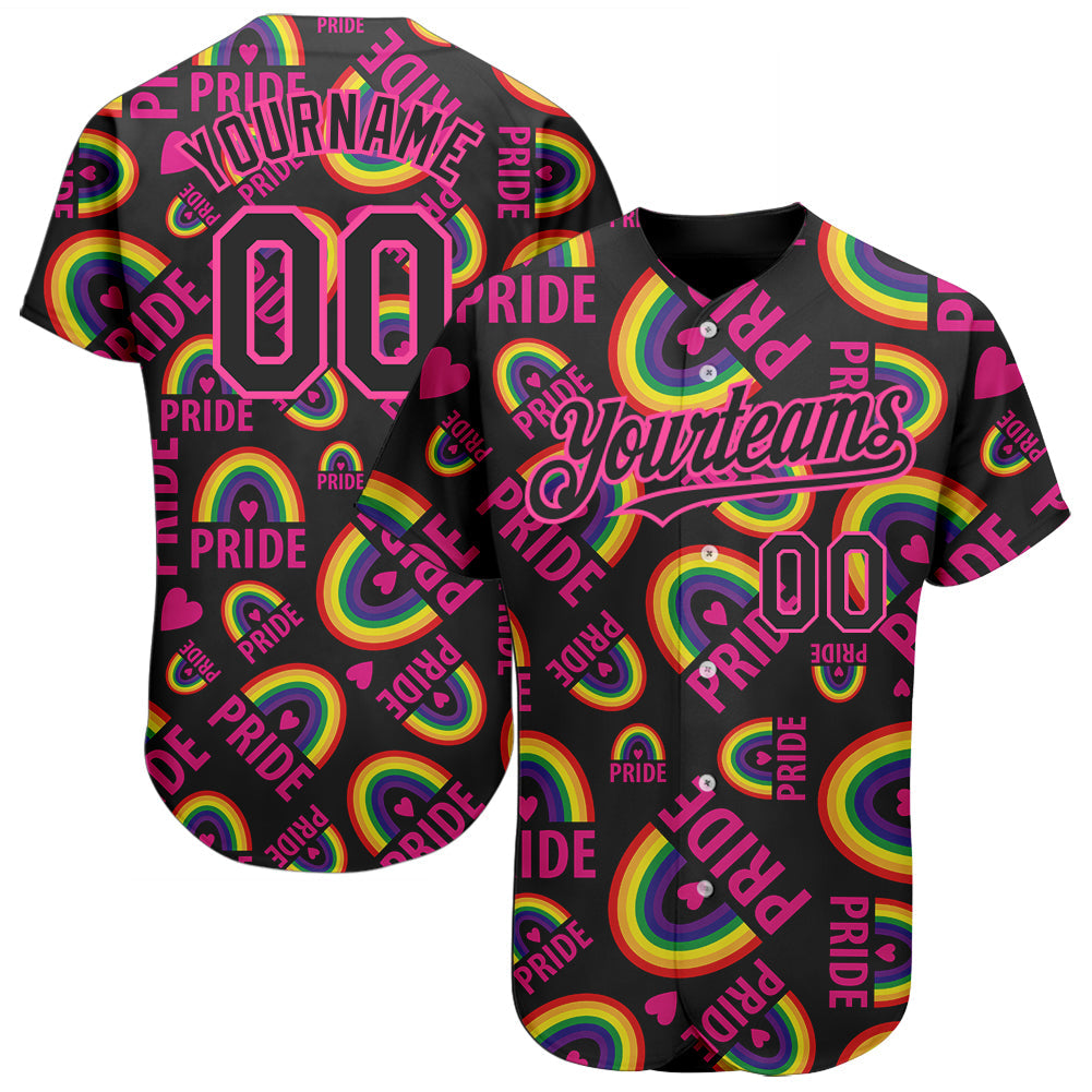 Custom Rainbow For Pride Month Love Is Love LGBT 3D Authentic Baseball Jersey - Main View