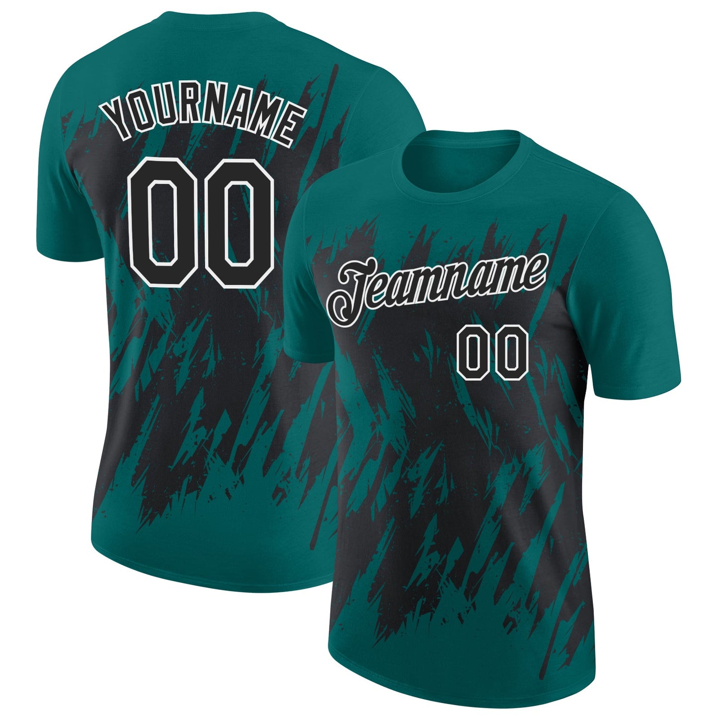 Custom Teal Black-White Torn Sharp Brush Stroke Splatter Performance T-Shirt - Main View