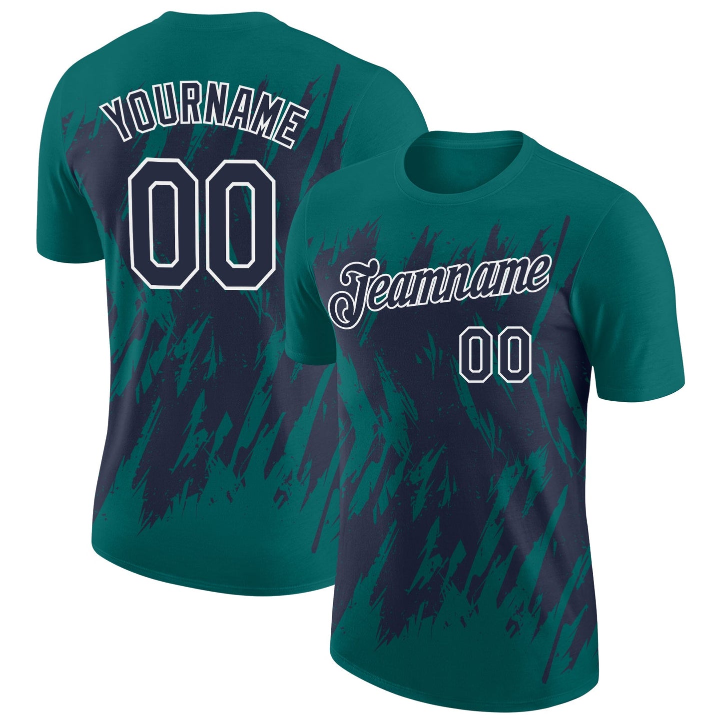 Custom Teal Navy-White Torn Sharp Brush Stroke Splatter Performance T-Shirt - Main View
