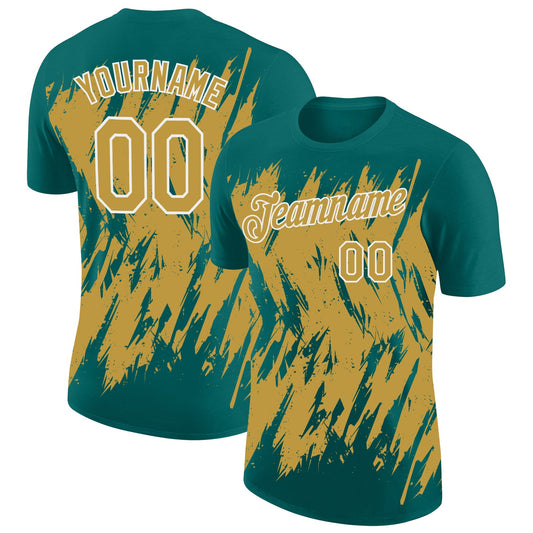 Custom Teal Old Gold-White Torn Sharp Brush Stroke Splatter Performance T-Shirt - Main View