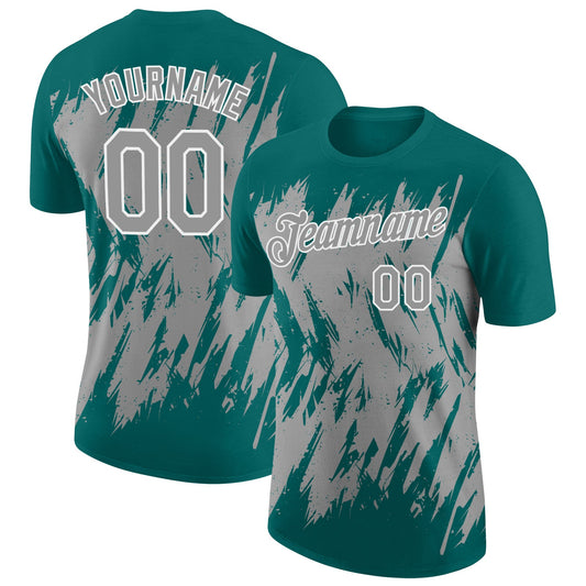 Custom Teal Gray-White Torn Sharp Brush Stroke Splatter Performance T-Shirt - Main View