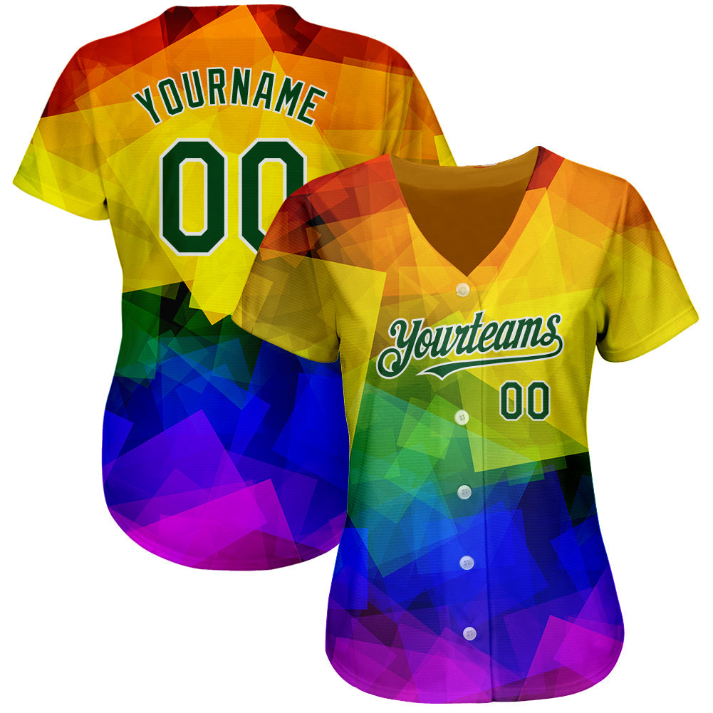 Custom Rainbow For Pride Month Love Is Love LGBT 3D Authentic Baseball Jersey view 2