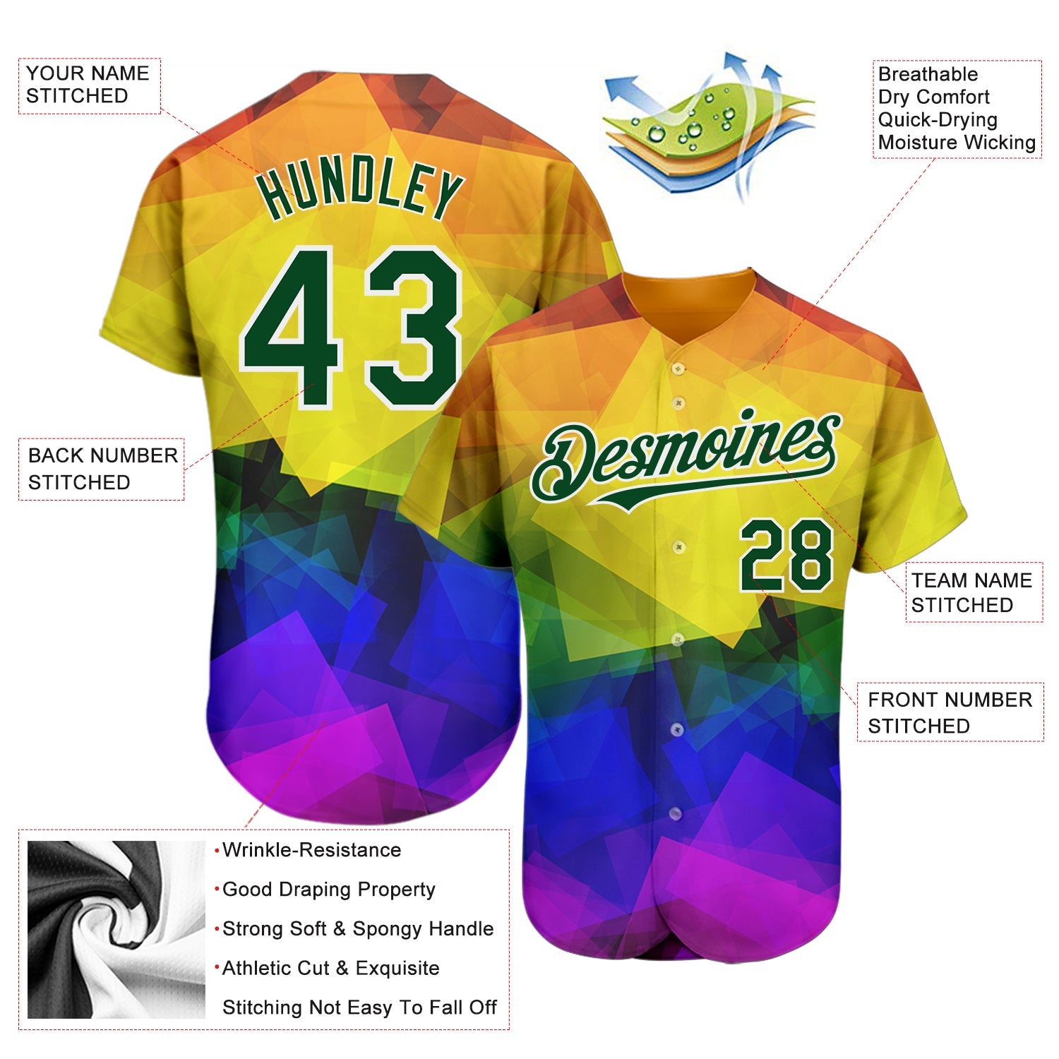 Custom Rainbow For Pride Month Love Is Love LGBT 3D Authentic Baseball Jersey view 3