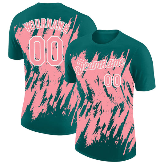 Custom Teal Medium Pink-White Torn Sharp Brush Stroke Splatter Performance T-Shirt - Main View