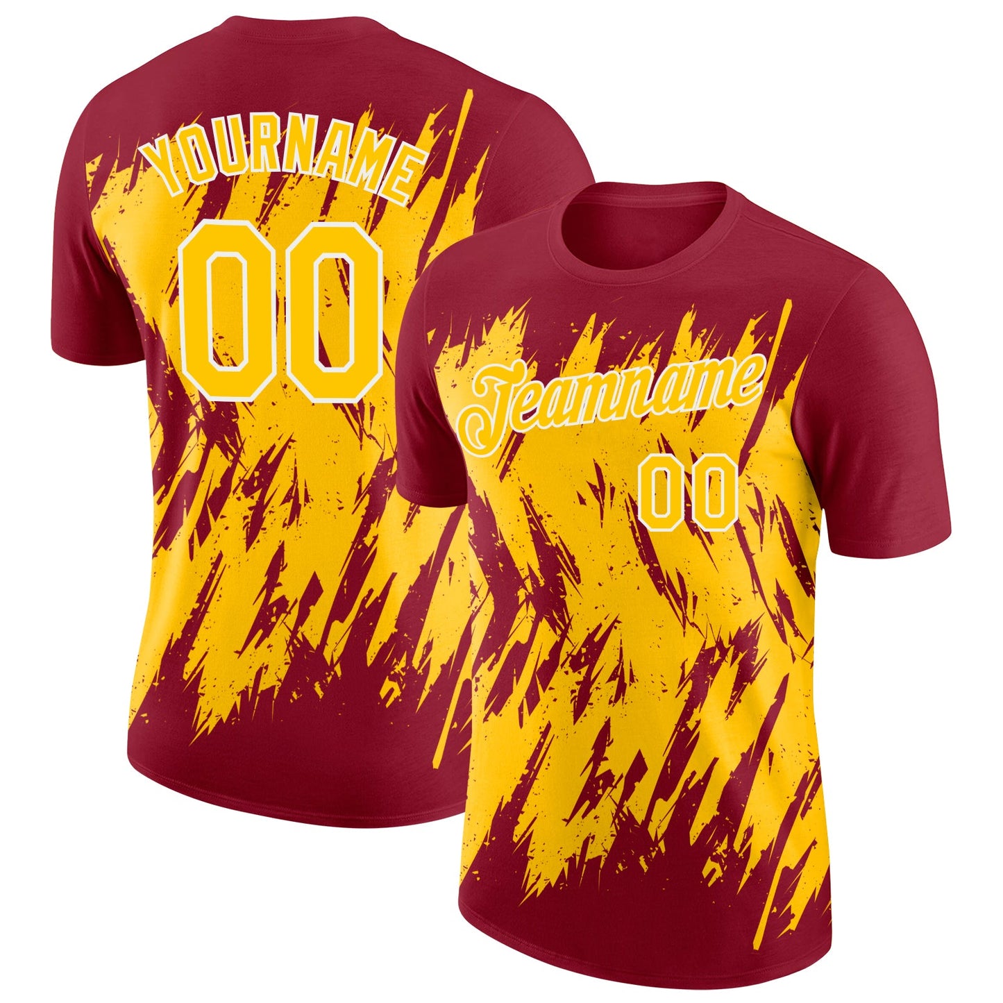 Custom Crimson Yellow-White Torn Sharp Brush Stroke Splatter Performance T-Shirt - Main View
