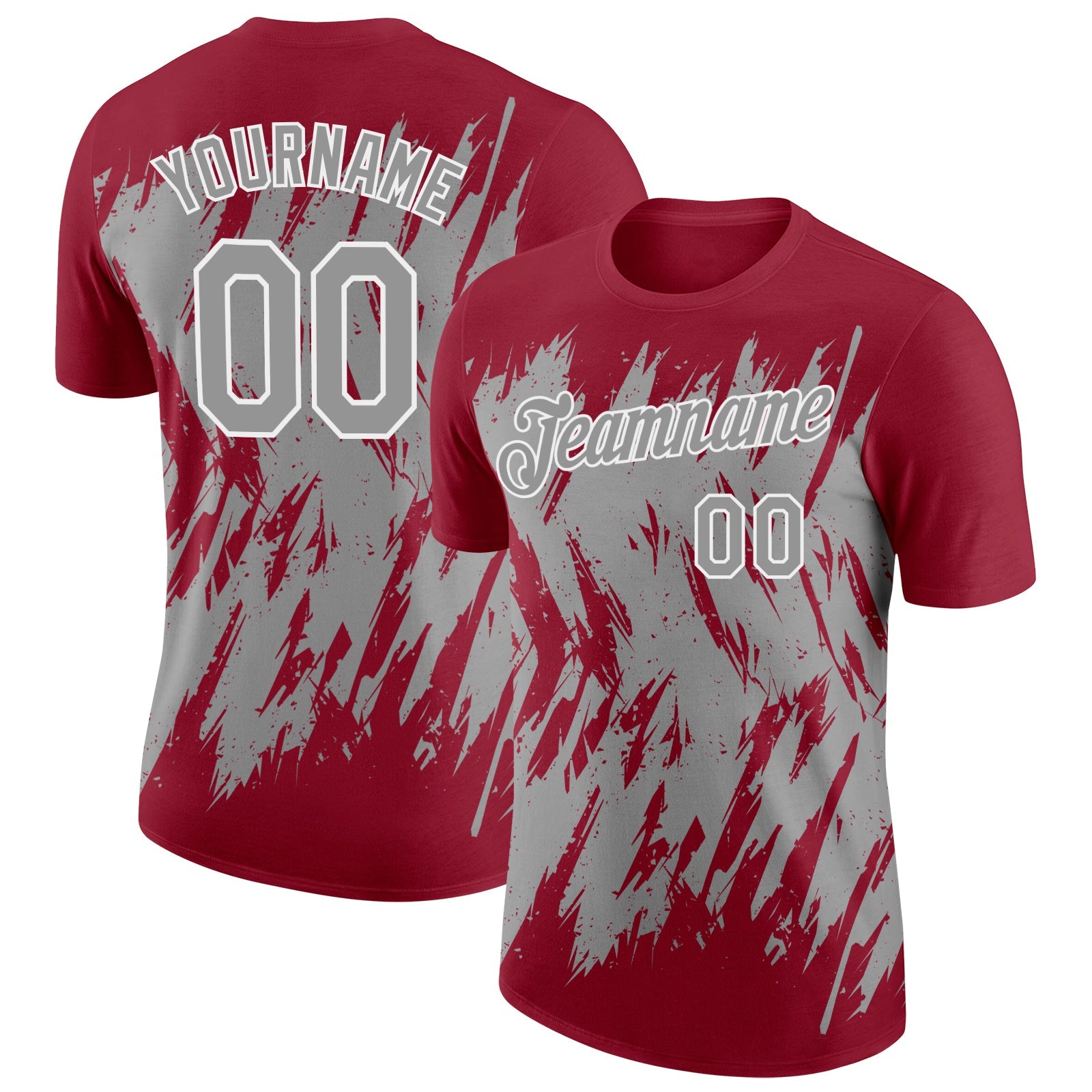 Custom Crimson Gray-White Torn Sharp Brush Stroke Splatter Performance T-Shirt - Main View