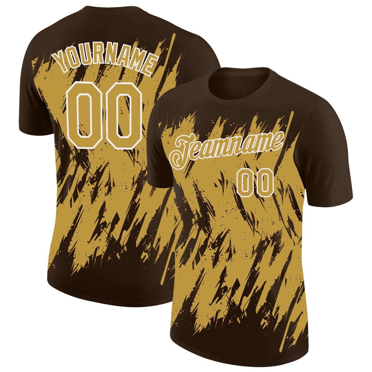 Custom Brown Old Gold-White Torn Sharp Brush Stroke Splatter Performance T-Shirt - Main View