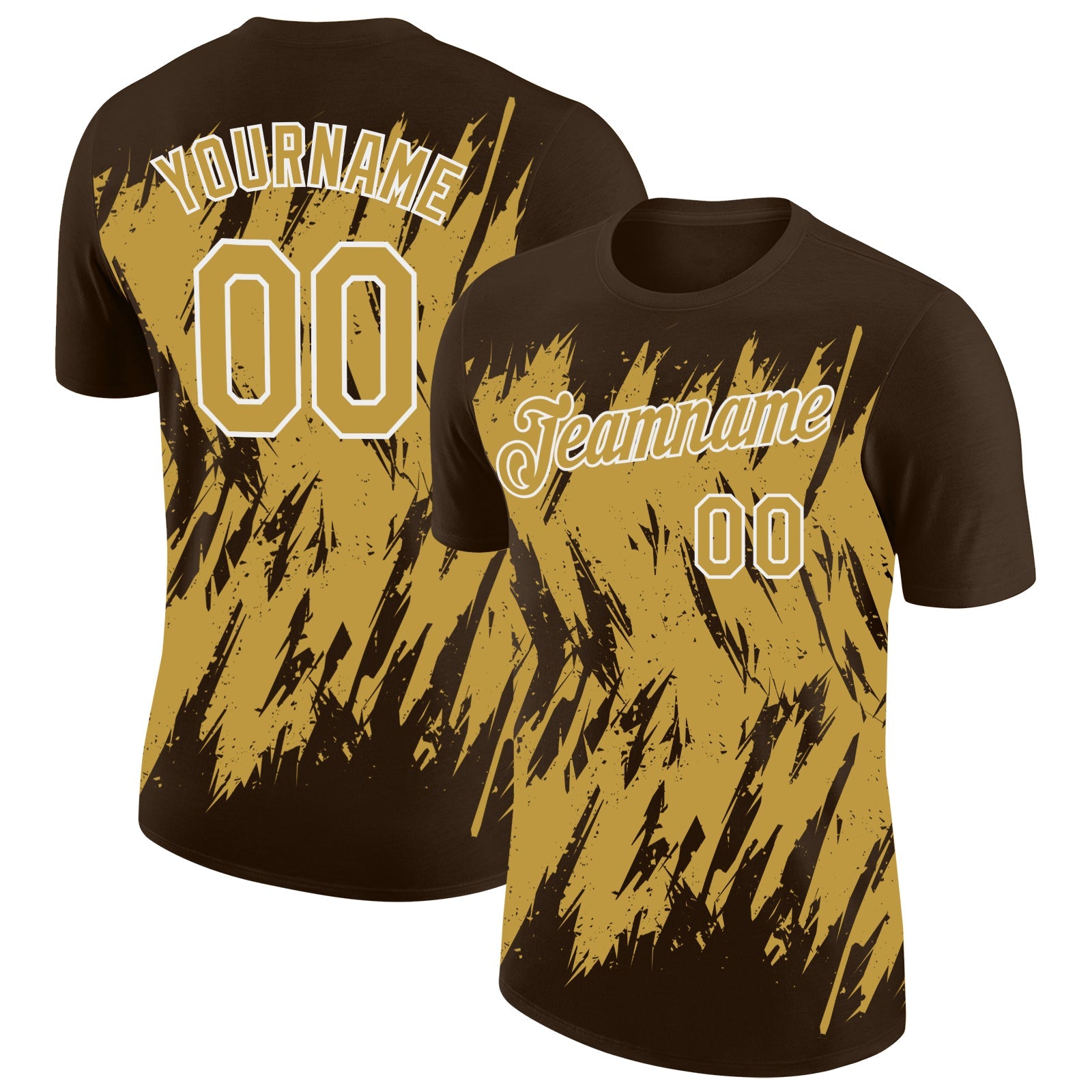 Custom Brown Old Gold-White Torn Sharp Brush Stroke Splatter Performance T-Shirt - Main View