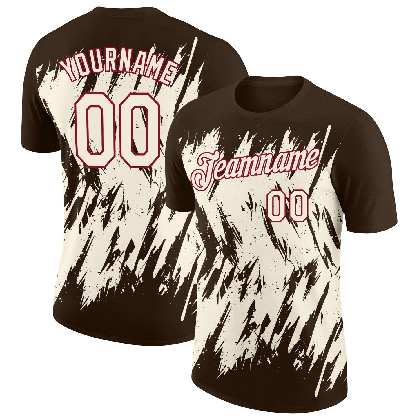 Custom Brown Cream-Crimson Torn Sharp Brush Stroke Splatter Performance T-Shirt - Main View