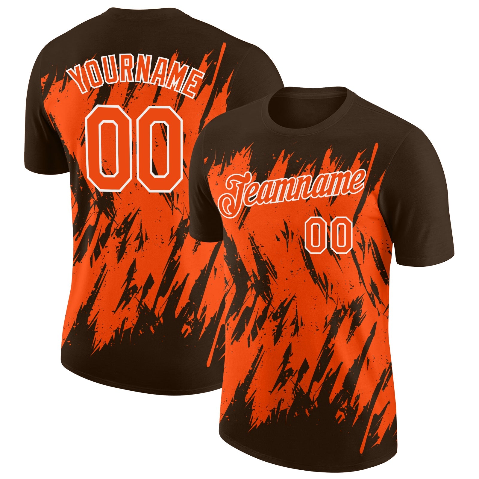 Custom Brown Orange-White Torn Sharp Brush Stroke Splatter Performance T-Shirt - Main View