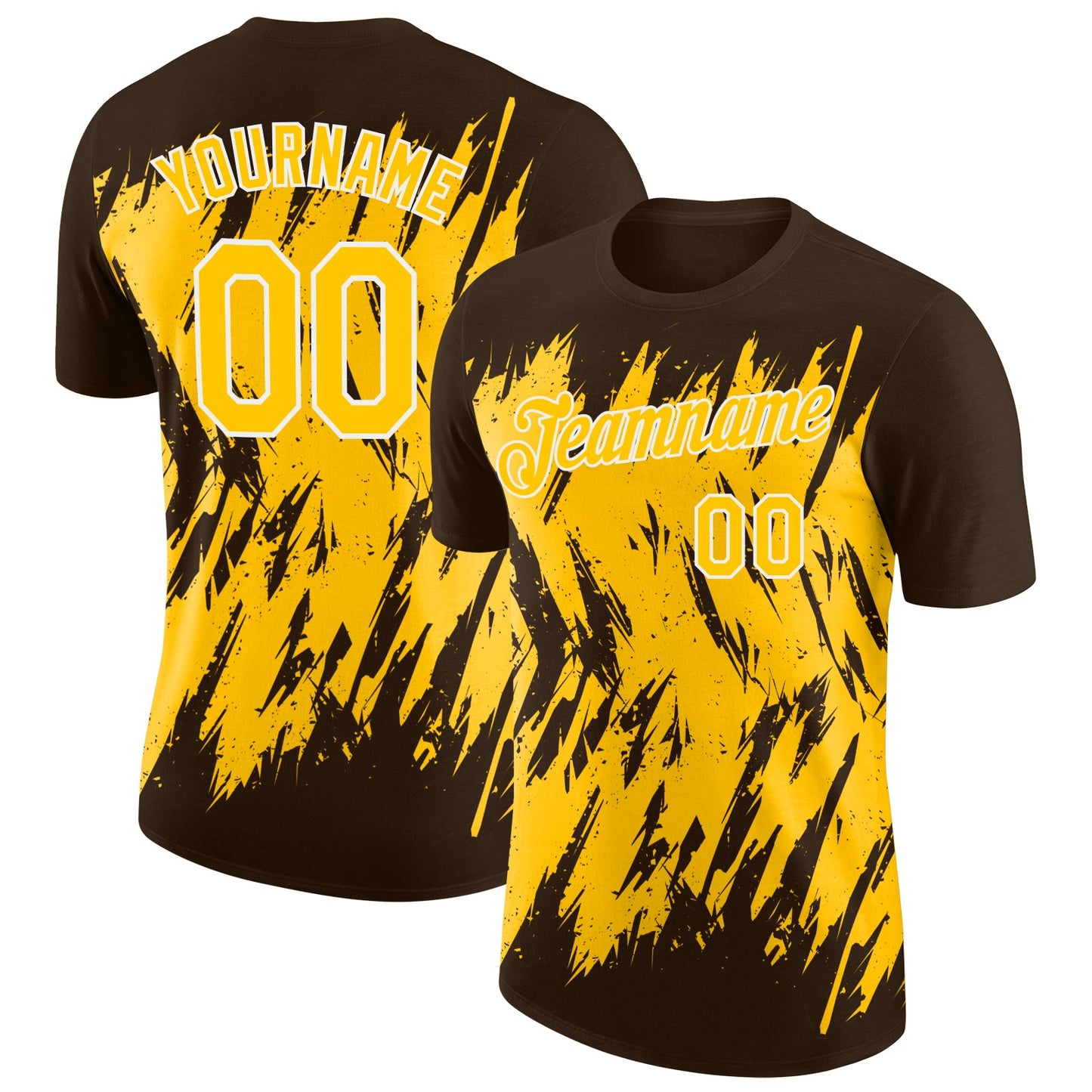 Custom Brown Yellow-White Torn Sharp Brush Stroke Splatter Performance T-Shirt - Main View