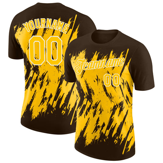 Custom Brown Yellow-White Torn Sharp Brush Stroke Splatter Performance T-Shirt - Main View