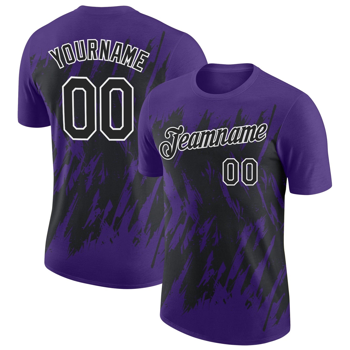 Custom Purple Black-White Torn Sharp Brush Stroke Splatter Performance T-Shirt - Main View