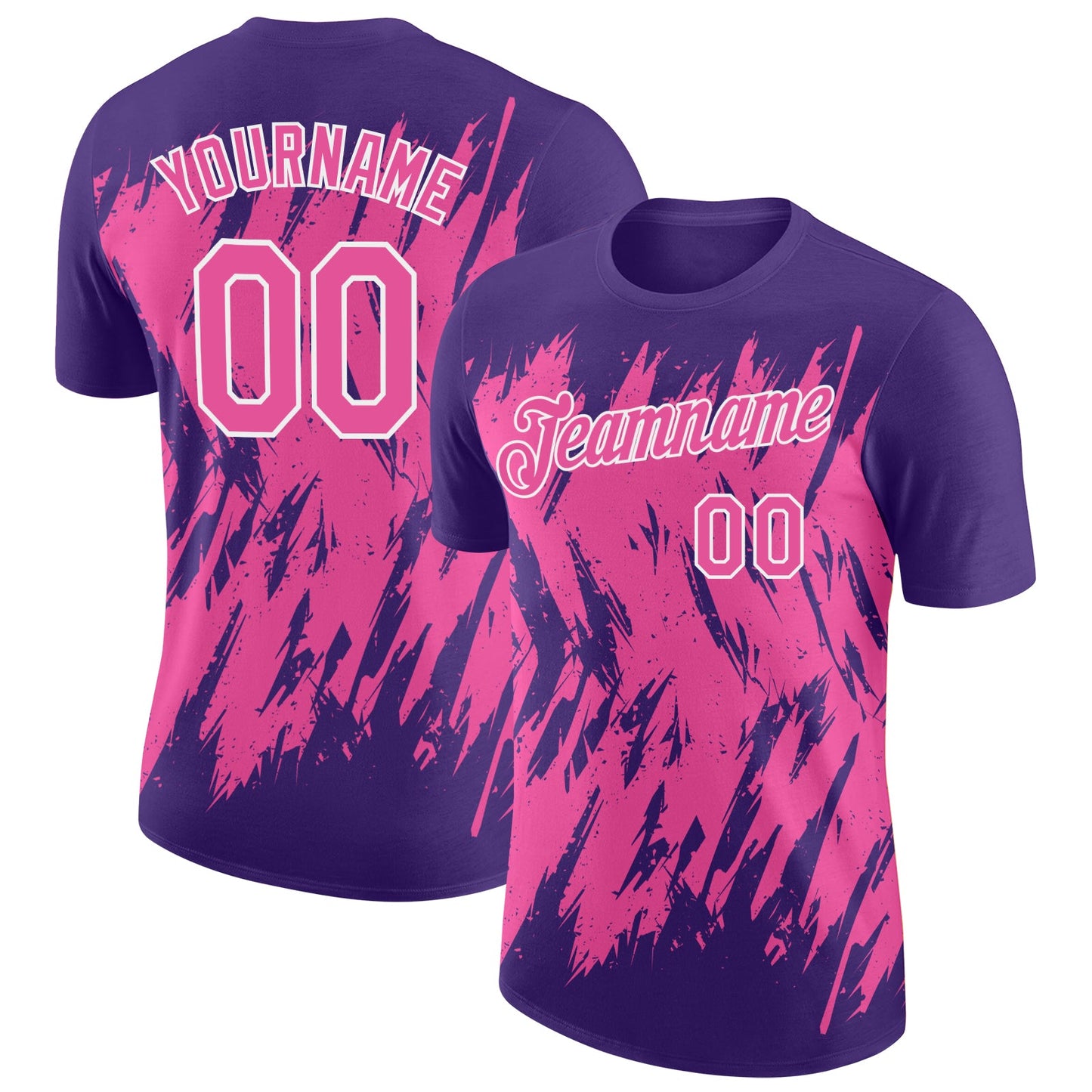 Custom Purple Pink-White Torn Sharp Brush Stroke Splatter Performance T-Shirt - Main View
