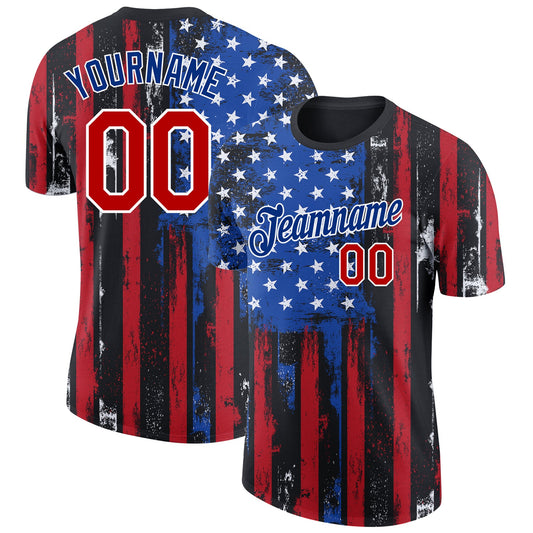 Custom Black Red-Royal 3D American Flag Fashion Performance T-Shirt - Main View