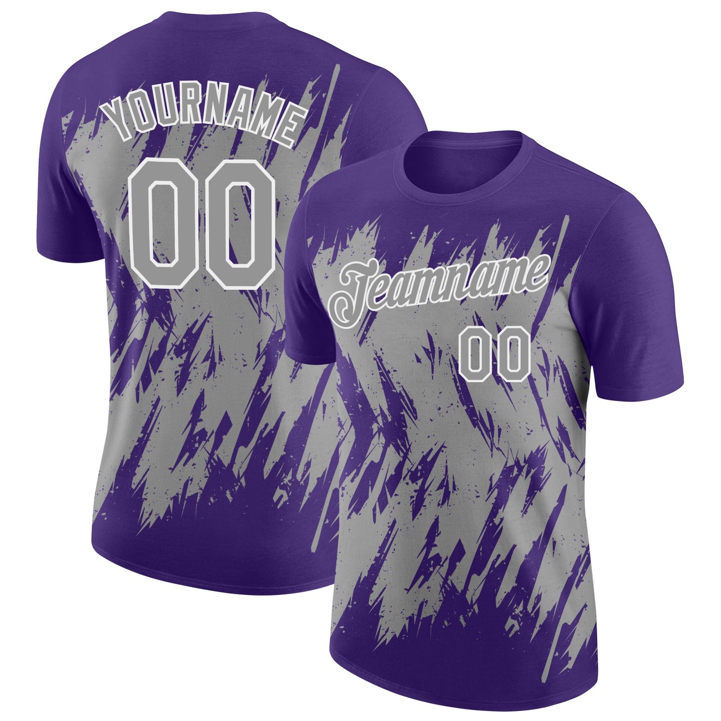 Custom Purple Gray-White Torn Sharp Brush Stroke Splatter Performance T-Shirt - Main View