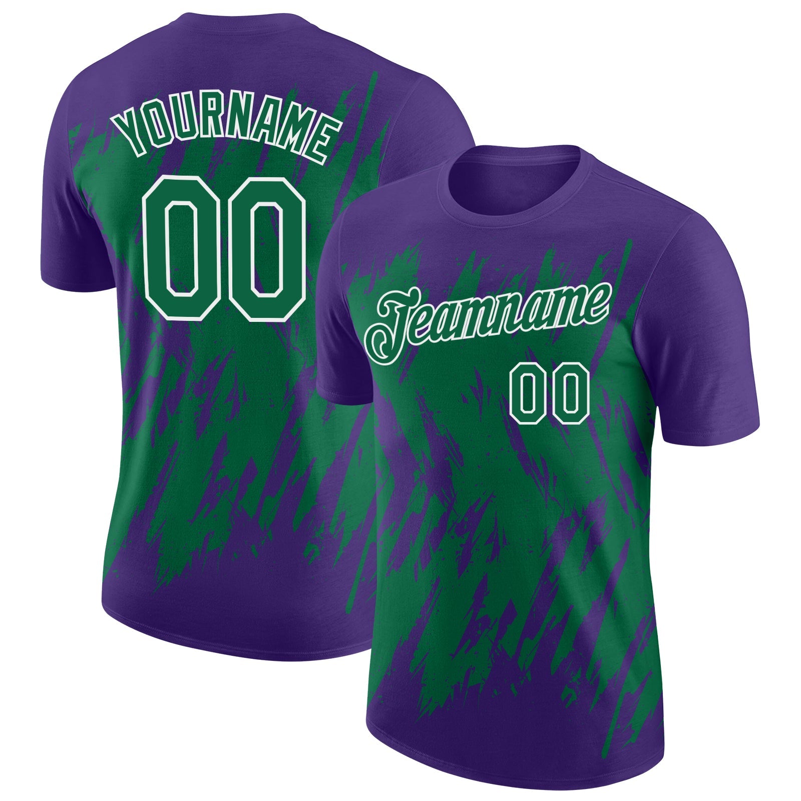Custom Purple Kelly Green-White Torn Sharp Brush Stroke Splatter Performance T-Shirt - Main View