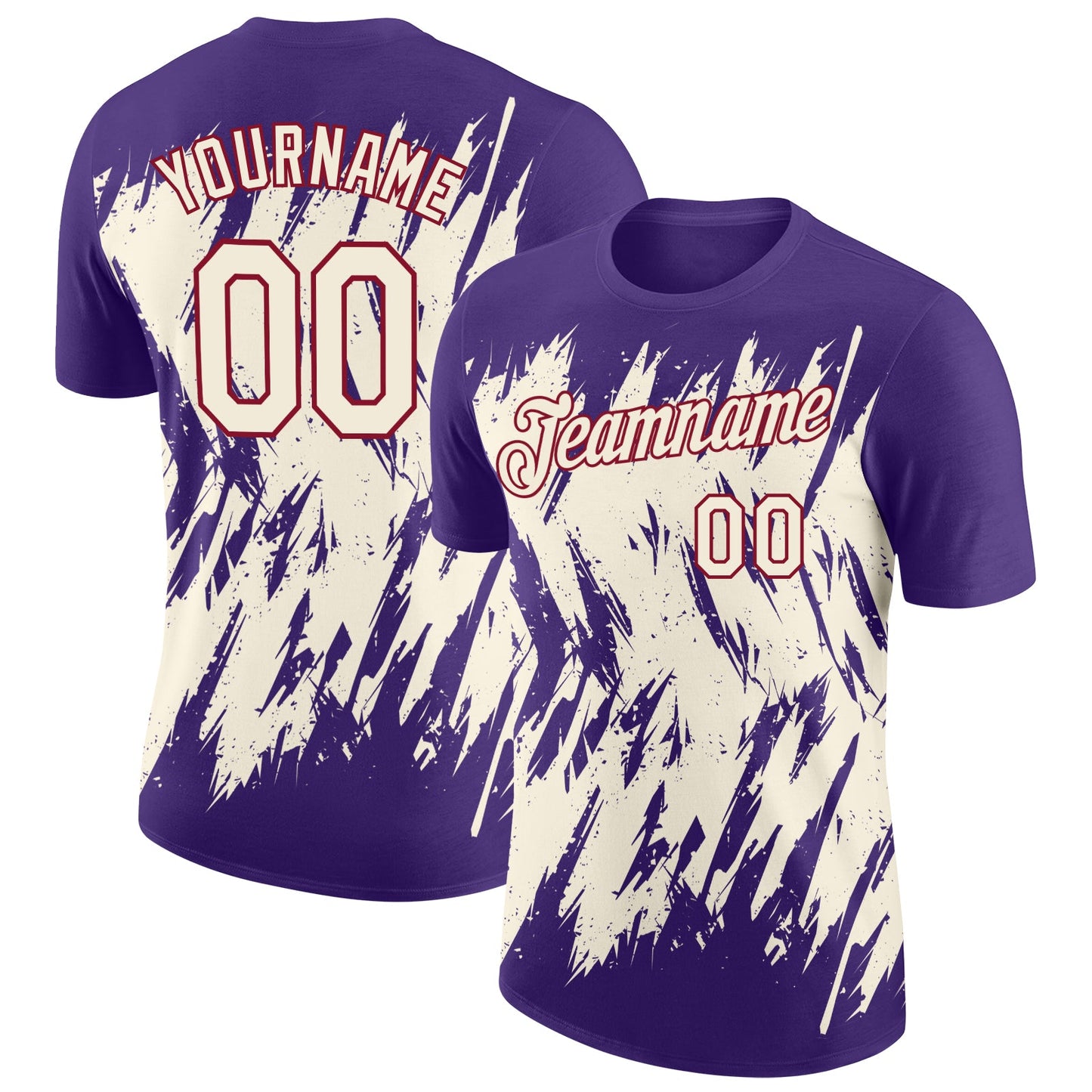 Custom Purple Cream-Crimson Torn Sharp Brush Stroke Splatter Performance T-Shirt - Main View