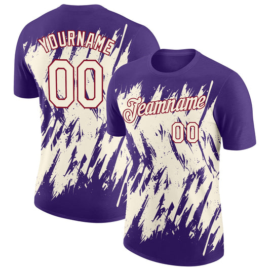 Custom Purple Cream-Crimson Torn Sharp Brush Stroke Splatter Performance T-Shirt - Main View