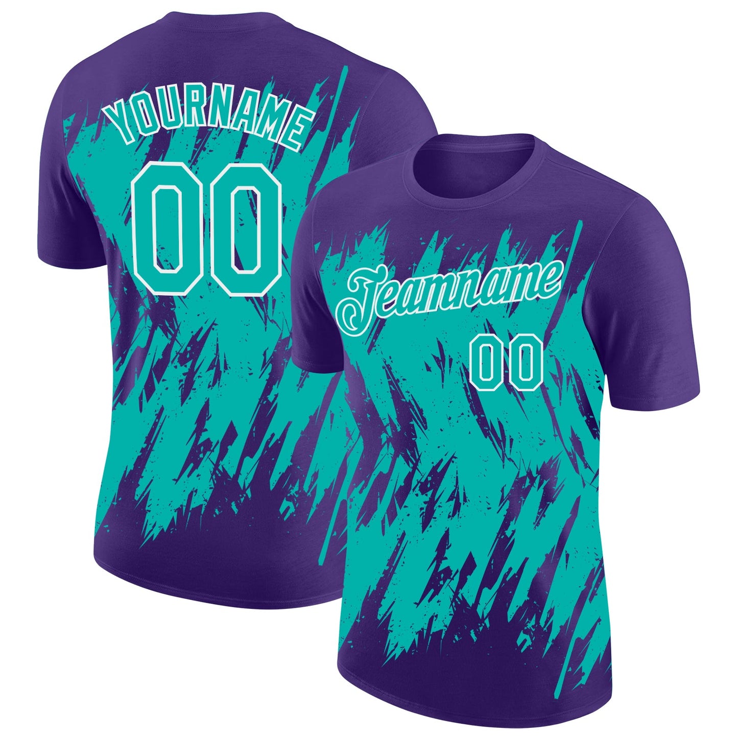 Custom Purple Aqua-White Torn Sharp Brush Stroke Splatter Performance T-Shirt - Main View
