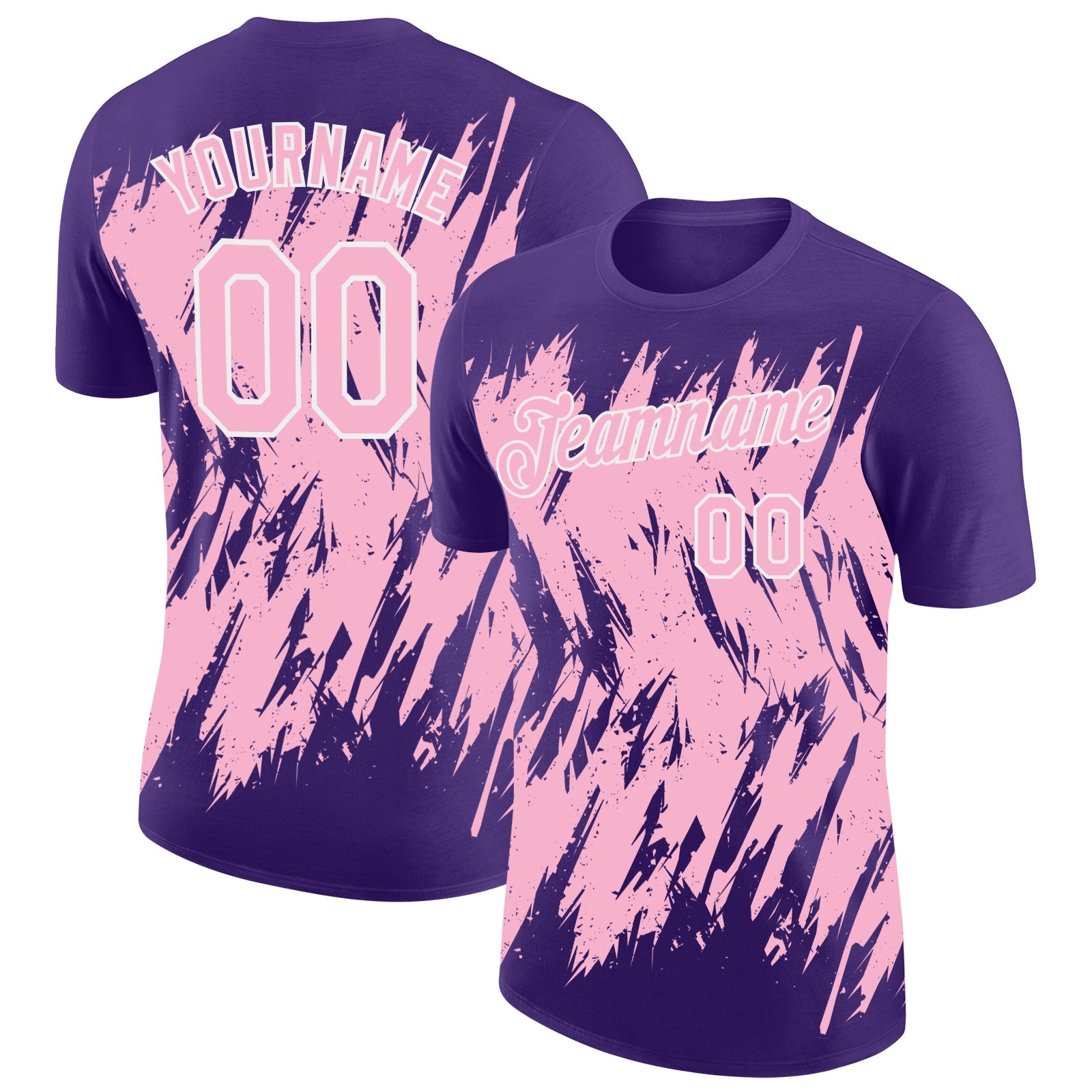 Custom Purple Light Pink-White Torn Sharp Brush Stroke Splatter Performance T-Shirt - Main View