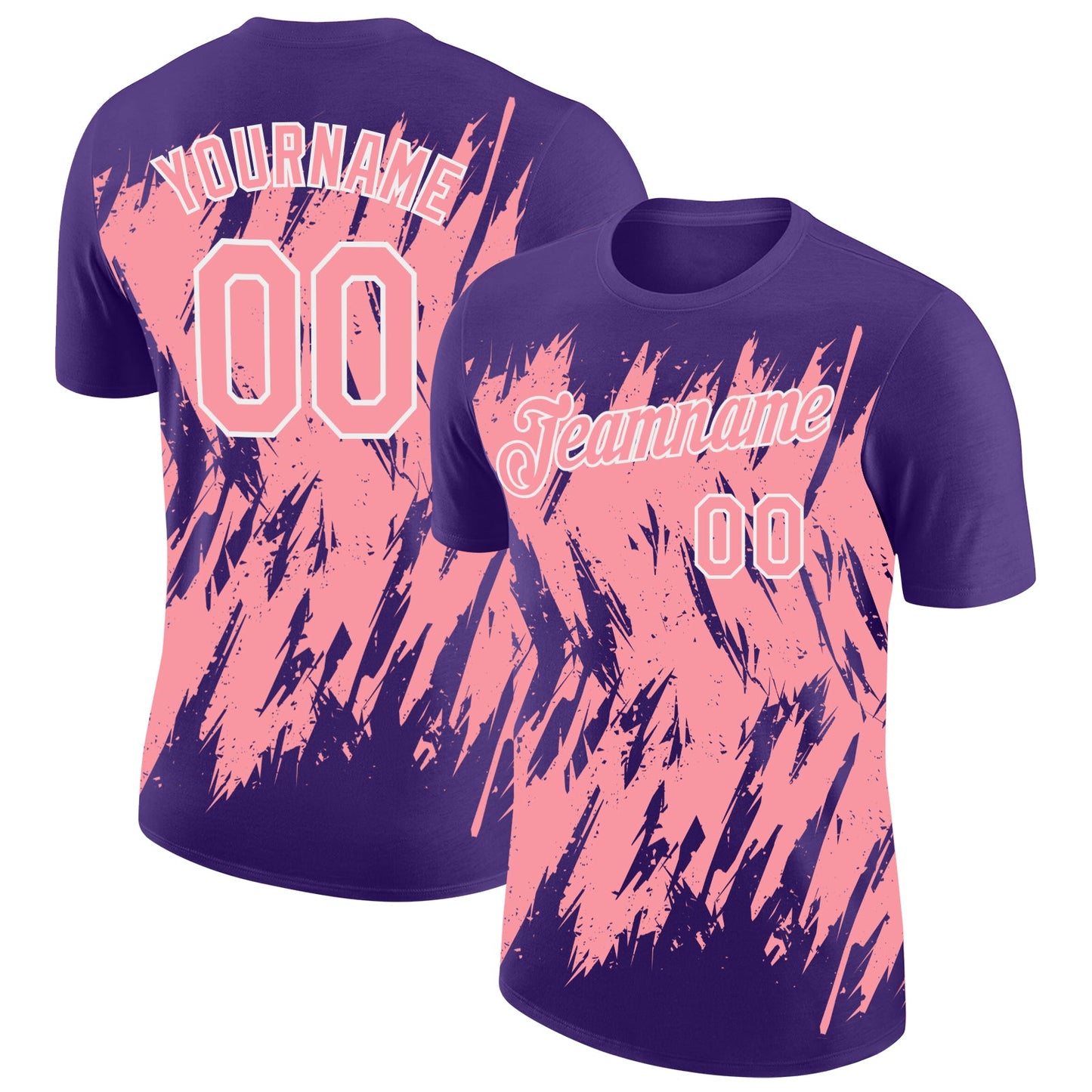 Custom Purple Medium Pink-White Torn Sharp Brush Stroke Splatter Performance T-Shirt - Main View