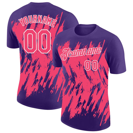 Custom Purple Neon Pink-White Torn Sharp Brush Stroke Splatter Performance T-Shirt - Main View