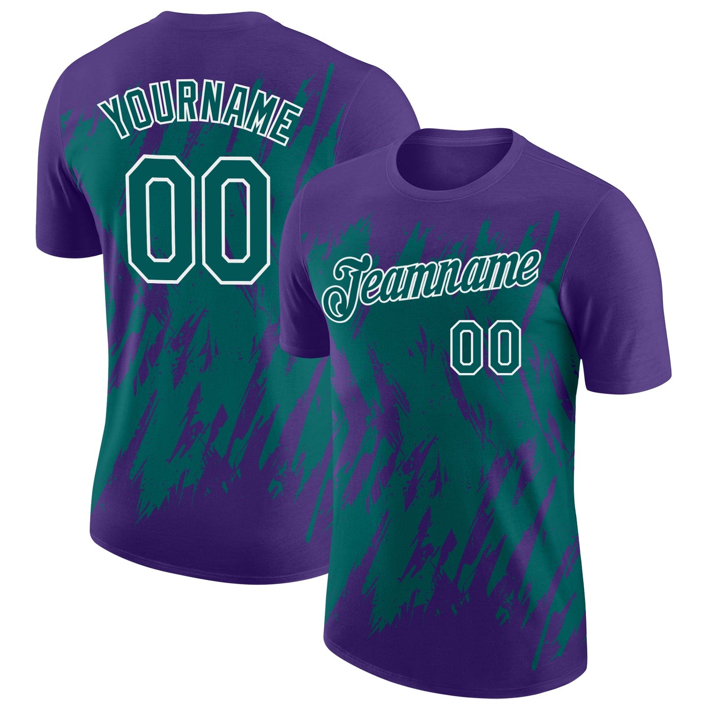 Custom Purple Teal-White Torn Sharp Brush Stroke Splatter Performance T-Shirt - Main View