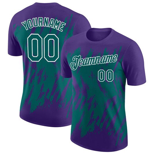 Custom Purple Teal-White Torn Sharp Brush Stroke Splatter Performance T-Shirt - Main View