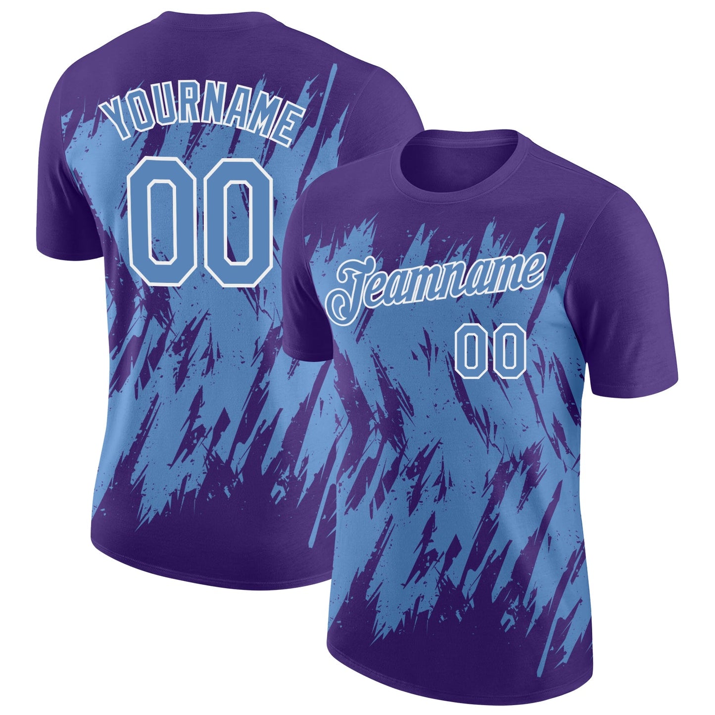 Custom Purple Light Blue-White Torn Sharp Brush Stroke Splatter Performance T-Shirt - Main View