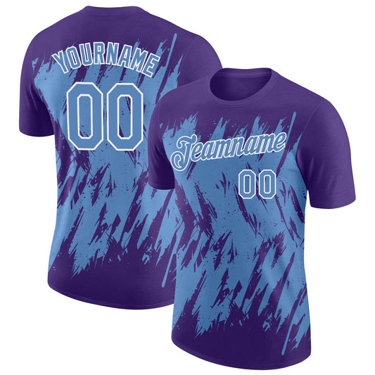 Custom Purple Light Blue-White Torn Sharp Brush Stroke Splatter Performance T-Shirt - Main View