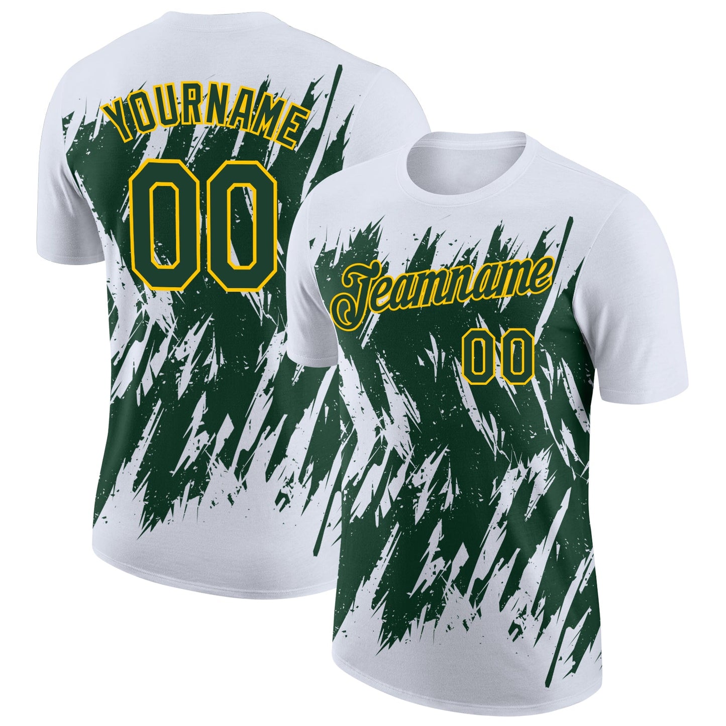 Custom White Green-Yellow Torn Sharp Brush Stroke Splatter Performance T-Shirt - Main View