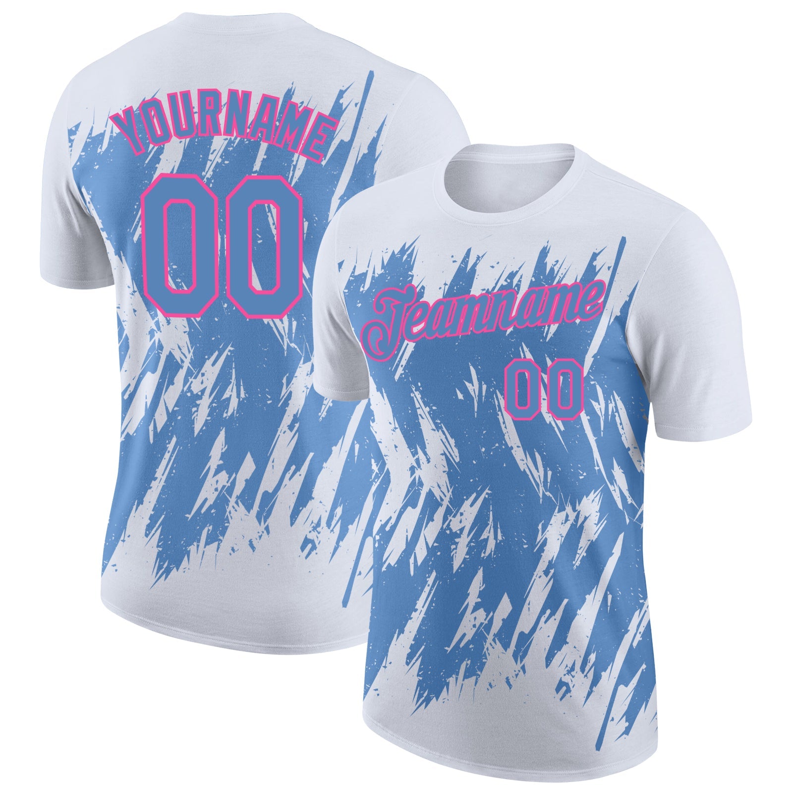 Custom White Light Blue-Pink Torn Sharp Brush Stroke Splatter Performance T-Shirt - Main View