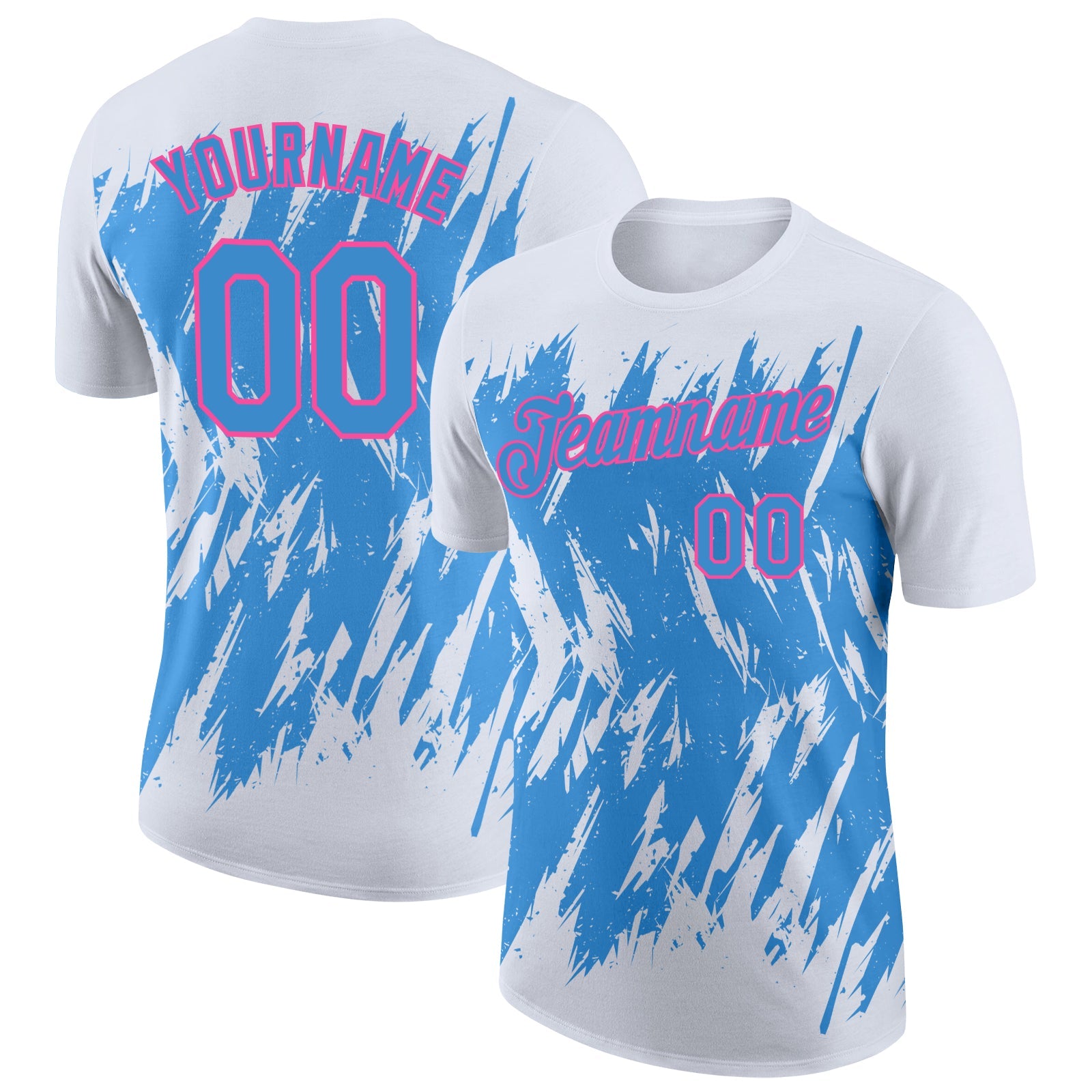 Custom White Powder Blue-Pink Torn Sharp Brush Stroke Splatter Performance T-Shirt - Main View