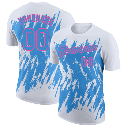 Custom White Powder Blue-Pink Torn Sharp Brush Stroke Splatter Performance T-Shirt - Main View