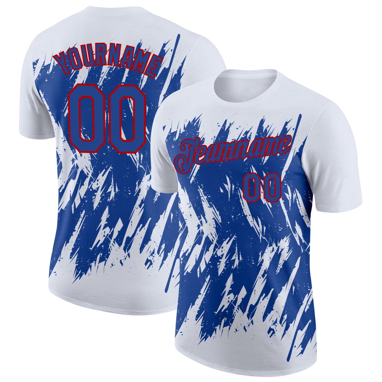 Custom White Royal-Red Torn Sharp Brush Stroke Splatter Performance T-Shirt - Main View